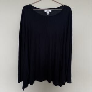 Magaschoni Womens 100% Linen Top Large Navy Blue Lagenlook Coastal Minimalist